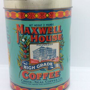 Vintage Metal Maxwell House Coffee 2 Lb. Tin With Fitted Lid